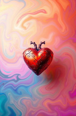 An artistic interpretation of an illusion background featuring a large, vividly colored heart at the center