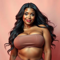 A captivating portrait of a voluptuous woman with an appealing figure, exuding confidence and charm