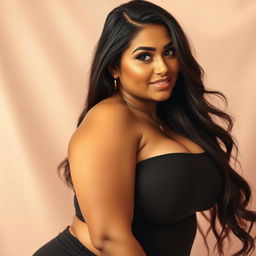 A captivating portrait of a voluptuous woman with an appealing figure, exuding confidence and charm