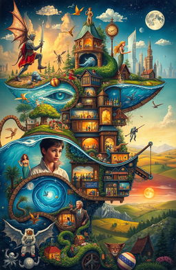 An intricate tapestry of seven stories interwoven together, showcasing diverse themes and characters