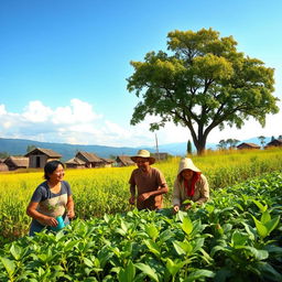 After reaching an agreement, the farmers begin to work together, sharing water and crops
