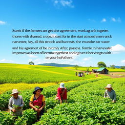 After reaching an agreement, the farmers begin to work together, sharing water and crops
