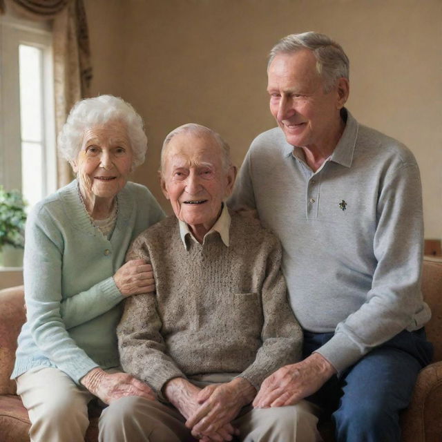 Show the man, now King, on returning home, getting met with the proud and teary-eyed gaze of his elderly parents