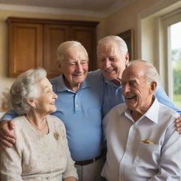 Show the man, now King, on returning home, getting met with the proud and teary-eyed gaze of his elderly parents