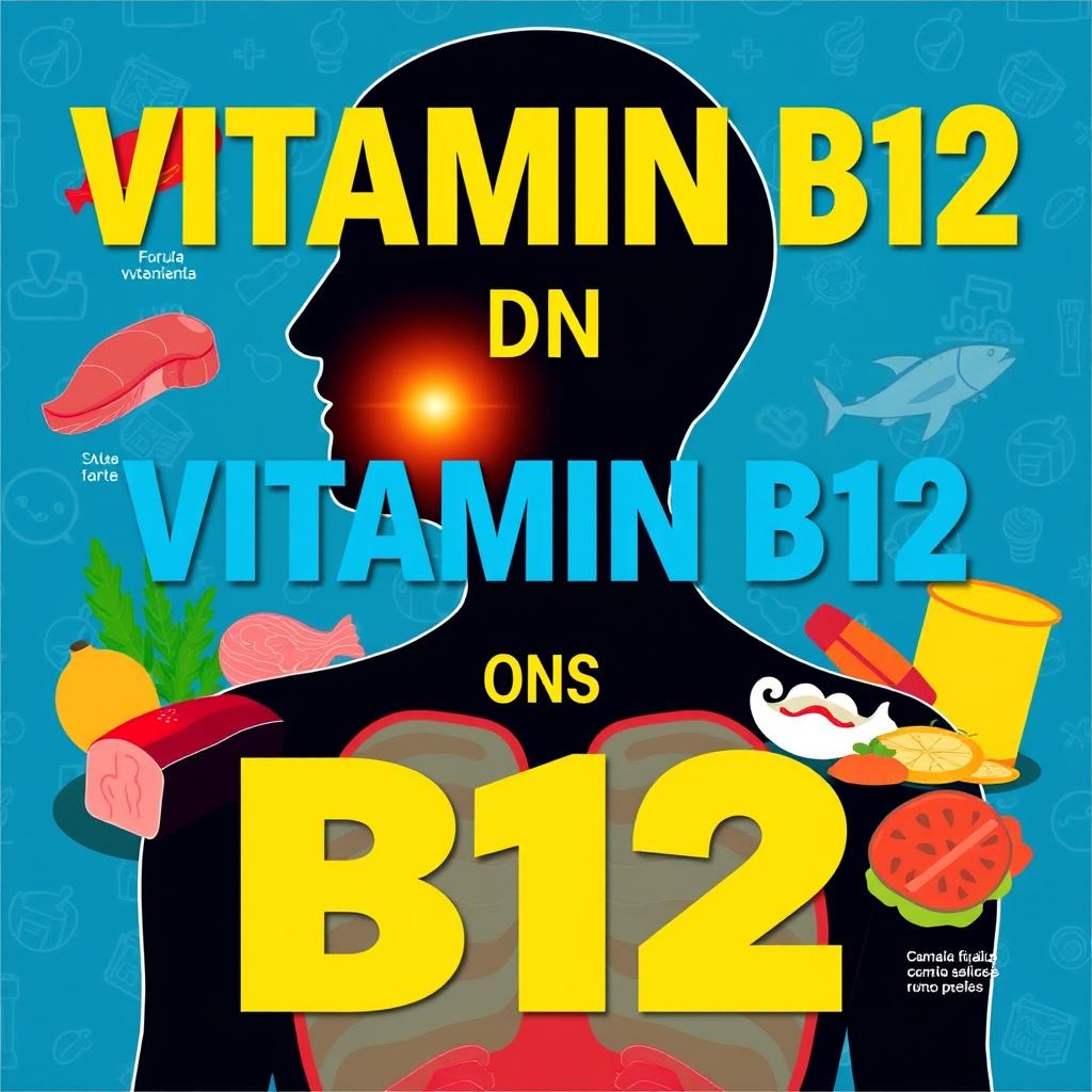 An informative and eye-catching cover illustration for an article about low Vitamin B12 levels in the body