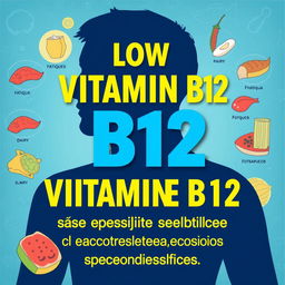 An informative and eye-catching cover illustration for an article about low Vitamin B12 levels in the body