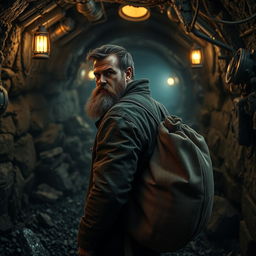 A dramatic scene depicting an underground coal mine operation with intense and suspenseful elements