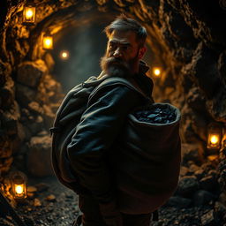 A dramatic scene depicting an underground coal mine operation with intense and suspenseful elements