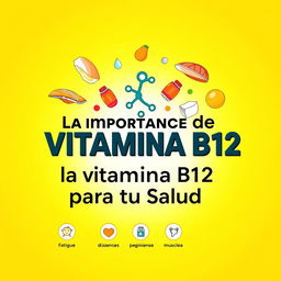 A captivating cover design for an article titled 'La Importancia de la Vitamina B12 para tu Salud'