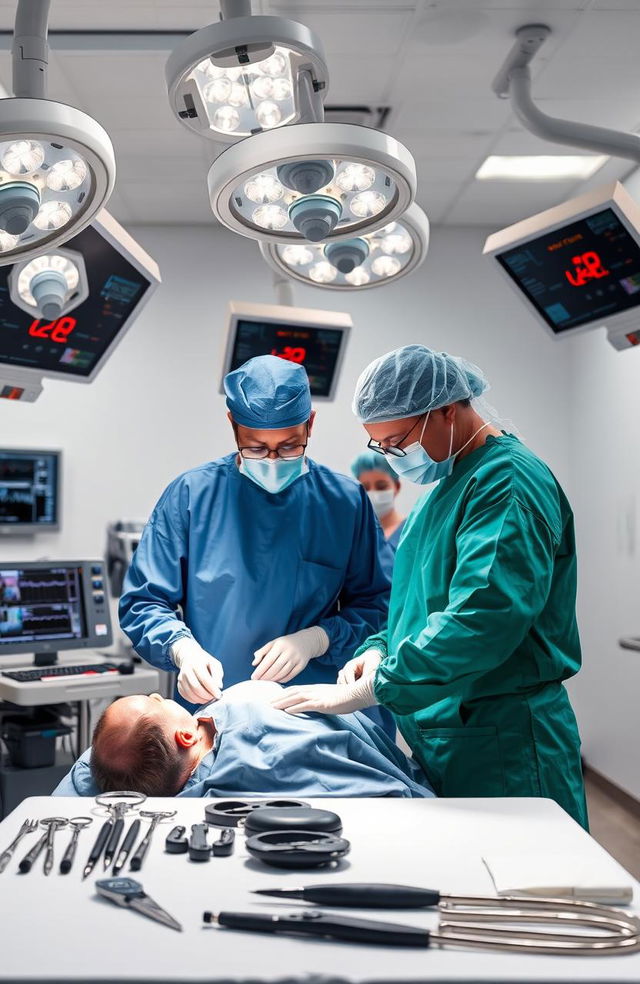 A professional operating room setting showcasing a general surgery and oral and maxillofacial surgery scene