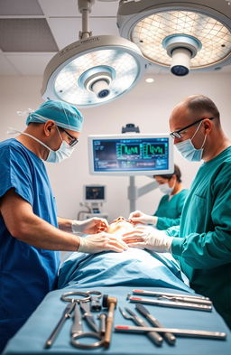 A professional operating room setting showcasing a general surgery and oral and maxillofacial surgery scene