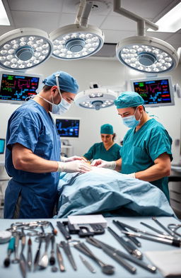 A professional operating room setting showcasing a general surgery and oral and maxillofacial surgery scene