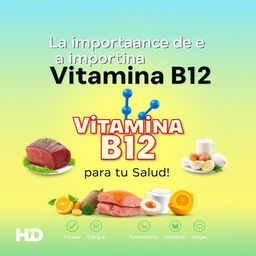 A high-definition cover design for an article titled 'La Importancia de la Vitamina B12 para tu Salud'