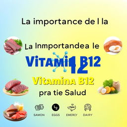 A high-definition cover design for an article titled 'La Importancia de la Vitamina B12 para tu Salud'