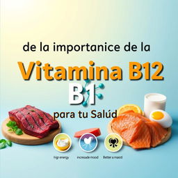 A high-definition cover design for an article titled 'La Importancia de la Vitamina B12 para tu Salud'