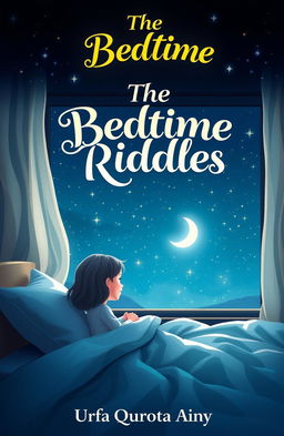 A serene nighttime sky filled with twinkling stars and a gentle moonlight glow, featuring a little girl sitting on her bed, gazing out the window with wonder in her eyes
