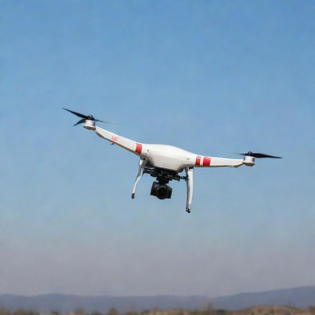 A high-tech unmanned aerial vehicle (UAV) also known as a drone, soaring high in the sky.
