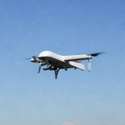 A high-tech unmanned aerial vehicle (UAV) also known as a drone, soaring high in the sky.