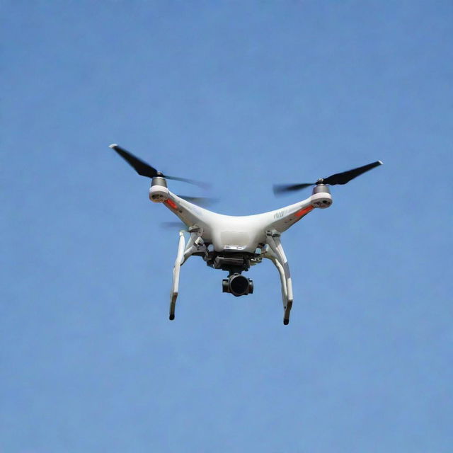 A high-tech unmanned aerial vehicle (UAV) also known as a drone, soaring high in the sky.