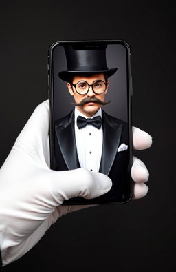 A sophisticated setting depicting a white gloved hand elegantly holding a modern smartphone