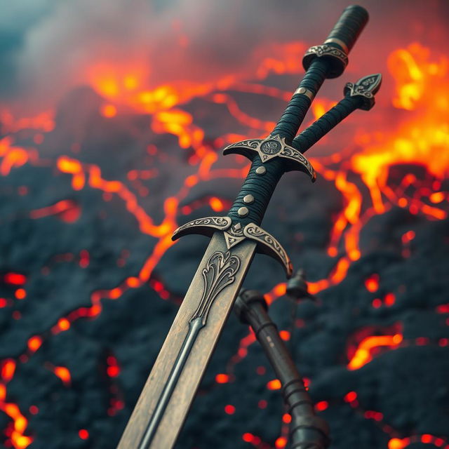 A captivating scene featuring the world engulfed in volcanic lava and fire, with intense fiery colors creating a dramatic backdrop