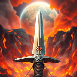 An animated cover design featuring a captivating scene of the world engulfed in volcanic lava and fire, with vibrant orange and red hues creating a dramatic backdrop