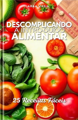 A visually appealing book cover featuring the title 'DESCOMPLICANDO A INTRODUÇÃO ALIMENTAR' prominently displayed at the top in stylish, bold lettering