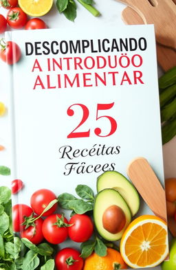 A visually appealing book cover featuring the title 'DESCOMPLICANDO A INTRODUÇÃO ALIMENTAR' prominently displayed at the top in stylish, bold lettering