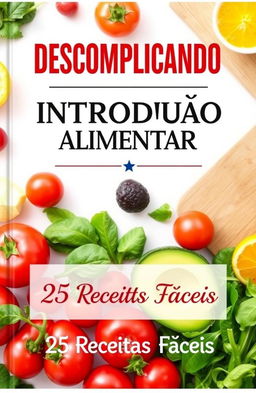 A visually appealing book cover featuring the title 'DESCOMPLICANDO A INTRODUÇÃO ALIMENTAR' prominently displayed at the top in stylish, bold lettering