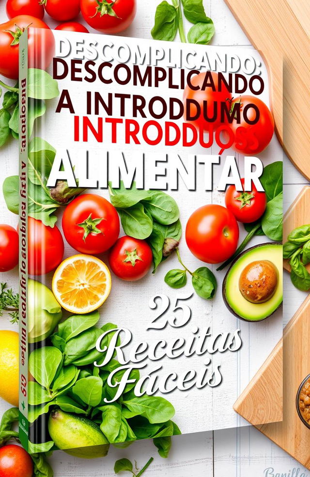 A visually appealing book cover featuring the title 'DESCOMPLICANDO A INTRODUÇÃO ALIMENTAR' prominently displayed at the top in stylish, bold lettering