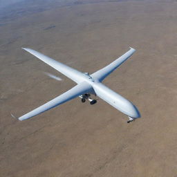 A military-grade unmanned aerial vehicle (UAV), equipped with advanced surveillance technology, flying over an undisclosed location