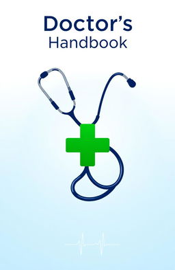 A vibrant and professional cover page for a doctor's booklet, featuring an elegant stethoscope intertwined with a green medical cross symbol in the center
