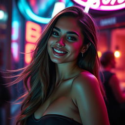 A captivating and alluring young woman exuding confidence and beauty, with long flowing hair and a sultry expression