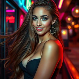 A captivating and alluring young woman exuding confidence and beauty, with long flowing hair and a sultry expression