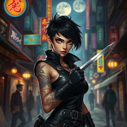 A human shou rogue, depicted in a vibrant, urban fantasy setting