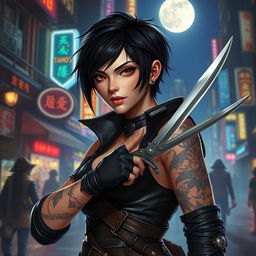 A human shou rogue, depicted in a vibrant, urban fantasy setting