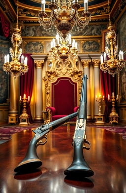A royal looking setting featuring an opulent throne room adorned with luxurious golden accents and rich red velvet drapes
