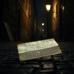 A dark street background with a vintage, nameless letter resting in the center
