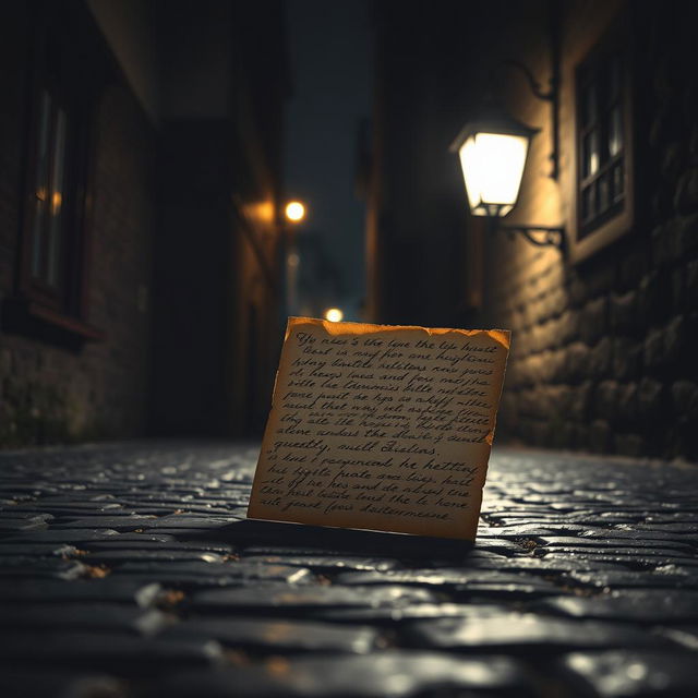 A dark street background with a vintage, nameless letter resting in the center