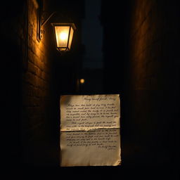 A dark street background featuring an old, vintage letter placed prominently in the center