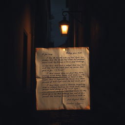 A dark street background featuring an old, vintage letter placed prominently in the center