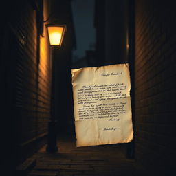A dark street background featuring an old, vintage letter placed prominently in the center