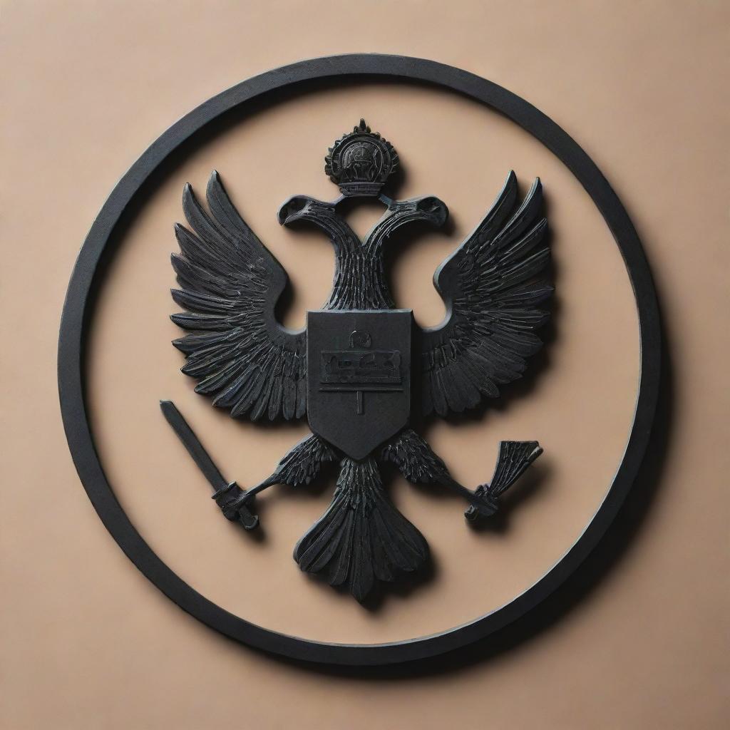 A conceptual image of the Federal Security Service (FSB) of Russia: a logo or emblem, a stylized building silhouette, or personnel in action, all imbued with secrecy and seriousness