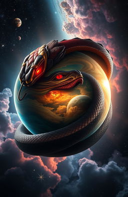 A mystical yet futuristic beautiful planet with vibrant colors, showcasing swirling clouds and shimmering landscapes
