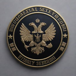 A conceptual image of the Federal Security Service (FSB) of Russia: a logo or emblem, a stylized building silhouette, or personnel in action, all imbued with secrecy and seriousness