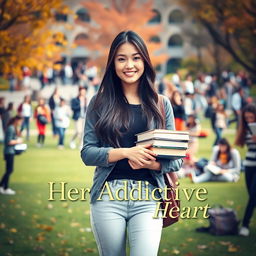 A vibrant university campus setting bustling with students