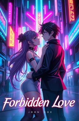 An album cover titled 'Forbidden Love' by John Doe featuring a futuristic theme