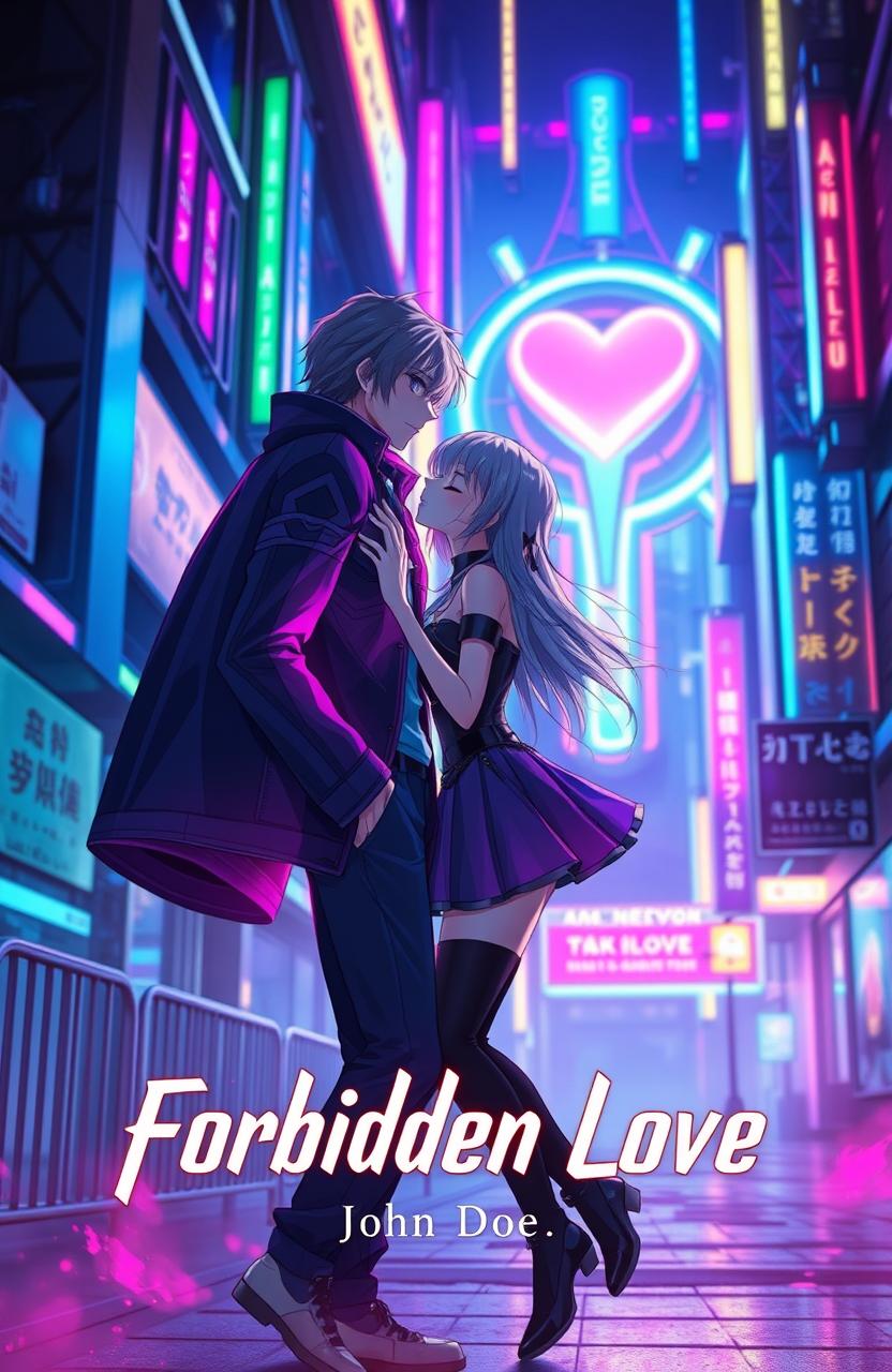 An album cover titled 'Forbidden Love' by John Doe featuring a futuristic theme