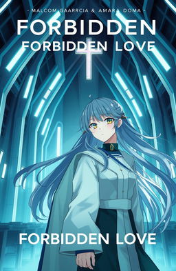A futuristic album cover titled 'Forbidden Love' by Malcom Garcia & Amara Doma
