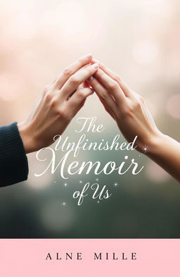 A beautifully designed book cover for an unfinished memoir, featuring two intertwined hands symbolizing love and connection, against a soft, blurred background of swirling colors representing emotions